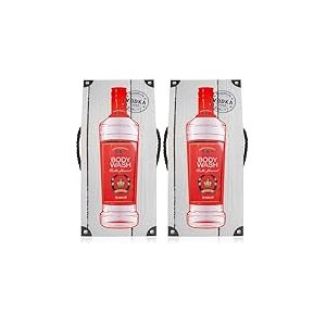 Accentra Gel douche/mousse de bain pour homme Vodka FLAVOR en bouteille avec bo&icirc;te cadeau/sac cadeau aspect eau-de-vie, 400 ml, parfum : vodka &ndash; rechargeable (Lot de 2)