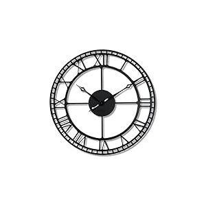 FLEXISTYLE Grande Horloge Murale en Metal Noir 80CM, LOFT, pour Salon, Chambre