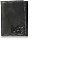 Timberland PRO Portefeuille à Trois Volets en Cuir RFID avec fenêtre pour Carte d'identité, Noir/Brandy, Taille Unique Homme