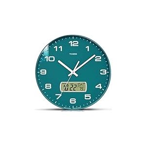TIMESS Horloge Murale, Cadran de 33 cm, sans tic-tac, silencieuse, à Piles, analogique avec écran LCD pour Calendrier perpétuel et température F°, idéale pour la décoration Moderne de la Maison, du