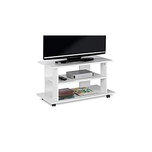 BAKAJI Meuble TV en Bois MDF avec 2 &eacute;tag&egrave;res, Porte-Console de Jeux DVD et 4 Roues, Meuble Panier pour t&eacute;l&eacute;vision, Design Moderne, Dimensions 80 x 40 x 45 cm (Blanc)