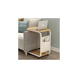 Shally Dogan Table d'appoint auxiliaire pour canap&eacute; et lit avec roulettes pivotantes, table &agrave; caf&eacute; et appui, support chariot avec sac de rangement, id&eacute;al pour salon, chambre &agrave; coucher, chambre (ch&ecirc;ne)