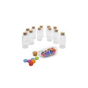 Decoraparty Lot de 12 bouteilles en verre avec bouchon de li&egrave;ge, mini ampoules transparentes pour bonbonni&egrave;res et petites drag&eacute;es, &eacute;pices, herbes, flacons de d&eacute;coration - 7,5 x 3 cm