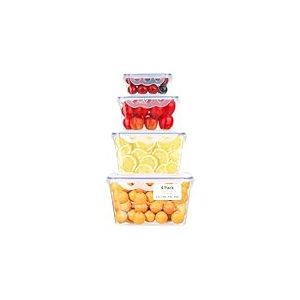 VINATO Lot de 4 Boîtes de Conservation Alimentaires Transparentes – Hermétiques, Empilables, Sans BPA – Pour Meal Prep, Congélation, Lunch (4 Tailles, Micro-ondable, Lavable Lave-Vaisselle)