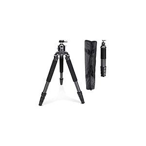 Rollei Rock Solid Alpha Mark III, 166cm Trepied Appareil Photo en Fibre de Carbone Trépied Caméra avec Capacité de Charge de 30kg Tripod de Voyage Noir avec Rotule Sphérique pour Caméscopes DSLR