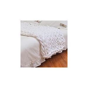 Jet&eacute; de lit en Tricot &eacute;pais, 100% tricot&eacute; &agrave; la Main, en Chenille Chaude pour Grande d&eacute;coration d'int&eacute;rieur, canap&eacute;, lit, Sofa, (Blanc, 101,6 x 101,6 cm, Taille S, jet&eacute; de Petite Taille)