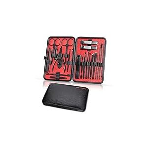 Kit Manucure 23pcs Coupe Ongle Set Manucure Pedicure Kit Ongle en Acier Inoxydable Portable Ensemble de Coupe-Ongles avec Coffret Cuir Inclus Trousse Manucure Femme Hommes Pedicure Set, Noir Rouge