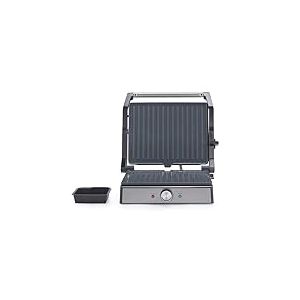 Petra PT5857SSCVDE Gril électrique – grandes plaques 29 x 23cm, ouverture à 180 ° pour la cuisson sur 2 surface, revêtement antiadhésif en céramique sans PFAS, température réglable, 2000 W