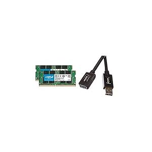 Crucial CT2K8G4SFS824A 16Go Kit (8Go x2) (DDR4, 2400 MT/s, PC4-19200, Single Rank x8, SODIMM, 260-Pin) Mémoire & Amazon Basics Rallonge Câble USB 3.0 mâle A vers Femelle A 1 m