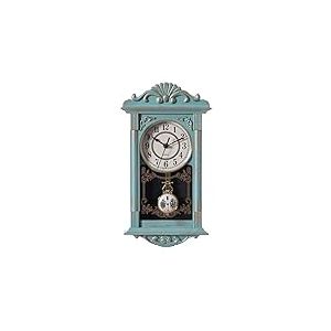 Clockswise Horloge Murale Vintage en Plastique Aspect Bois avec Pendule décorative à Piles pour Bureau, décoration d'intérieur, Salon, Cuisine, Salle à Manger, Bleu avec Motif Vieilli doré