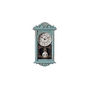 Clockswise Horloge murale vintage en plastique aspect bois avec pendule décorative à piles, pour bureau, décoration d'intérieur, salon, cuisine ou salle à manger, bleu avec motif vieilli doré