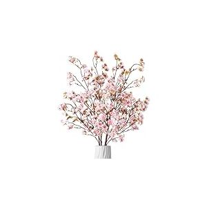 Ammyoo Lot de 4 Fleurs de Cerisier artificielles en Soie au Toucher réaliste pour Noël, Halloween, décoration de Maison, Mariage (Rose Clair)