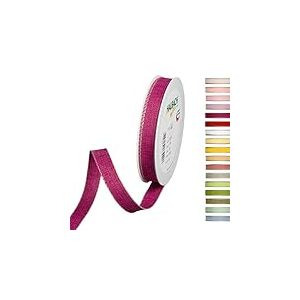Halbach Seidenbänder Ruban décoratif avec bords en lin - Largeur : 15 mm - Longueur : 20 m - Ruban cadeau à décorer ou à faire soi-même - Couleur : violet/lin