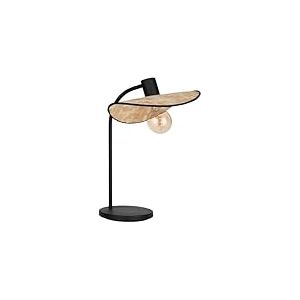 Eglo Lampe de chevet Marywell, lampe de table en osier de style japonais, déco salon et chambre à coucher, luminaire à poser en métal noir et bambou naturel, douille E27, H 46,5 cm