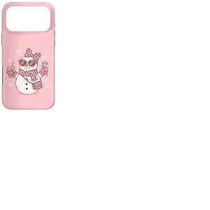 Bonhomme de Neige Rose l&eacute;opard avec caf&eacute; glac&eacute; et Bonbons de No&euml;l Coque pour iPhone 17 Pro Max