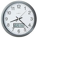 Howard Miller Horloge Murale Chronicle 625-195 - Gris métallique Moderne, Cadre Plat, Calendrier LCD (Mois, Jour de la Semaine), Mouvement à Quartz