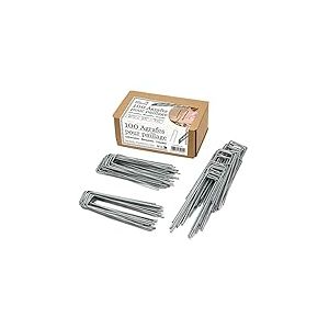 Lot 100 agrafes Acier Galvanisé Crantées Ø4mm Longueur 20cm Largeur 5cm - Agrafes Paillage, Fixation grillage et filets