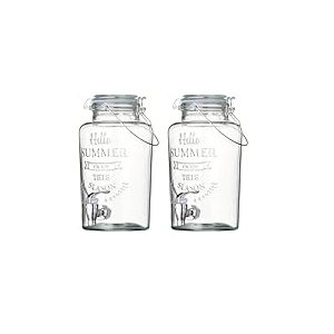 Point-Virgule Distributeur boissons avec robinet Hello Summer fontaine &agrave; boisson &agrave; robinet avec robinet 3L - Transparent (Lot de 2)
