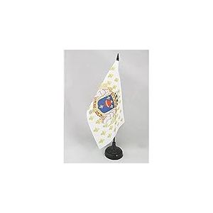 AZ FLAG - Drapeau De Table Royaume de France Anges Sacr&eacute; C&oelig;ur 21x14 cm - Petit Drapeau Royaliste Fran&ccedil;ais De Bureau 100% Polyester Avec Hampe De 25cm Et Socle En Plastique Noir