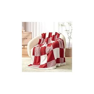 Snuggle Sac Couverture à Carreaux Rouges Ultra Douce et Chaude en Fil de Microfibre pour canapé, Couverture tricotée réversible et Confortable, Rouge et Blanc, 127 x 152,4 cm