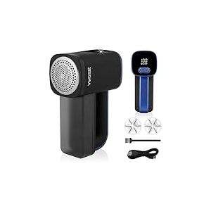 ZEEGMA LINTEE Black Rasoirs Anti-Bouloches Multifilament 5W, 3 Jeux de Lames, 3 Niveaux de Vitesse, Réservoir de 100 g, écran LCD, Batterie 1800 mAh, Rétroéclairage LED, Câble USB C