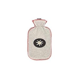 Fashy Bouillotte de 2,0 l avec housse en polaire, application Edelweiss, coutures d&eacute;coratives en rouge
