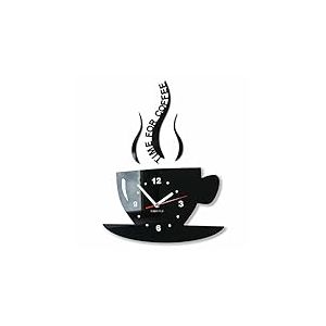 FLEXISTYLE Tasse Temps pour café Moderne de Cuisine - Horloge Murale 3 D - Noir