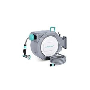 HAUSHOF Enrouleur de Tuyau d'Arrosage 30 m, D&eacute;vidoir Mural Pivotant &agrave; 180&deg;, Kit Complet avec Buse de Pulv&eacute;risation R&eacute;glable 10 en 1, Enrouleur Automatique Id&eacute;al pour Jardins, Garages, Patios, Balcons