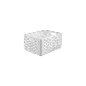 Rotho Country Boîte de rangement 28l en rotin, Plastique (PP) sans BPA, blanc, A4+/28l (43.0 x 33.0 x 21.5 cm)
