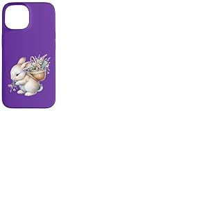Cottagecore Breloque aquarelle Lapin avec panier de fleurs Coque pour iPhone 15