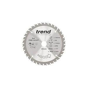 Trend Lame de scie circulaire sans fil Wood, diamètre 140 mm, alésage 20 mm, 36 dents, trait de scie 1,8 mm, crochet +10°, TCT, finition fine, CSB/14036T