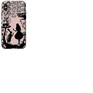 Coque pour iPhone X/XS Silhouette d'Alice au pays des merveilles et chat chenille lapin