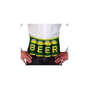 FIESTAS GUIRCA | Ceinture Porte-Bières pour Homme (Adulte) - Accessoire Amusant pour Enterrement de Vie de Garçon et Fêtes de la Bière - Idéal pour Célébrations et Événements - Vert et Jaune