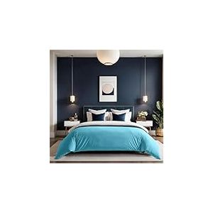 Housse de Couette Simple - Turquoise - Ranforce - 135 x 200 cm - 100% Coton - 155 Fils - Fermeture &agrave; Bouton - Lavable en Machine &agrave; 30 &deg;C - Doux et Durable