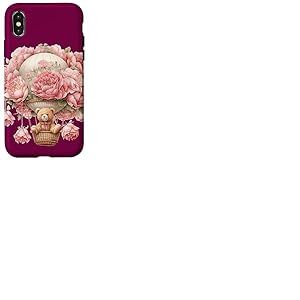 Montgolfière flottante pour bébé ours rose pivoine fleur Coque pour iPhone X/XS