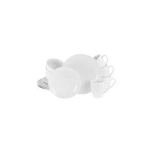 CreaTable, 21927, Série Luna Blanc, service de vaisselle 16 pièces, service combiné en porcelaine, compatible lave-vaisselle et micro-ondes, qualité de fabrication.