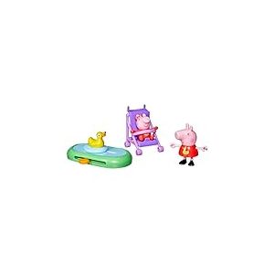 Peppa Pig, Coffret Peppa et Evie au Parc, Jouet Interactif pour Filles, Ensemble de Jouets avec 2 Figurines Articulées, Poussette et Mare aux Canards, Jouet de Noël, Dès 3 Ans