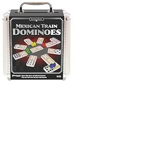 Goliath - Mexican Train Dominoes Boîte Métal - Jeu de Dominos pour Enfants dès 6 Ans - Jeu de Société Stratégie Train Mexicain - 91 Double Dominos de Couleurs à 12 Points - 9 Trains - 1 à 8 Joueurs