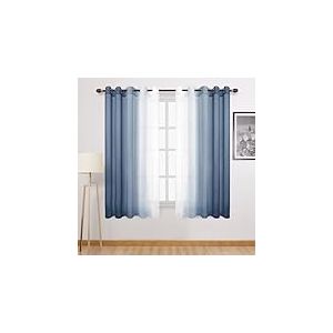 DWCN Lot de 2 Rideaux Transparents dégradés en Faux Lin – Rideaux Semi-Voile Extra-Larges filtrant la lumière avec œillets pour Chambre à Coucher et Salon, 152,4 x 160 cm de Long, Bleu Denim dégradé