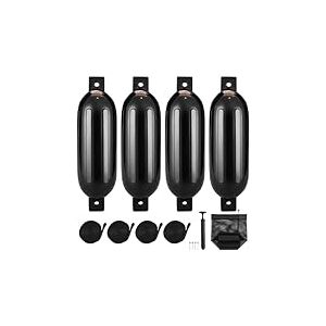 VEVOR Pare-Battage 4PCs Défense Bateau Gonflable en PVC 21,6 × 66 cm avec Pompe Aiguilles à Air Cordes et Sac de Rangement Pare-Chocs pour Protéger Canoës Pontons Bateaux Ponté Bateaux de Pêche Quai