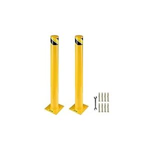 VEVOR Bollard de S&eacute;curit&eacute; 122x14 cm 2PCs, Borne de S&eacute;curit&eacute; en Tuyau d'Acier, Rev&ecirc;tement en Poudre Jaune, Barri&egrave;re de S&eacute;curit&eacute; avec 8 Boulons d'Ancrage pour Parking, Stationnement, Pi&eacute;tons, &Eacute;coles