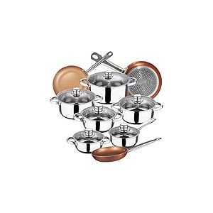 Batterie de cuisine 12 pi&egrave;ces SAN IGNACIO Cassel, acier inoxydable, avec set casseroles (20/24/28 cm)Professional Chef Copper Plus en aluminium press&eacute;