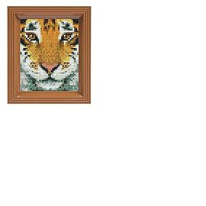 Pixel P31314 Mosaïque emballage cadeau tigre, image pixel avec cadre, système d'enfichage très facile, sans repassage ni collage, tesselles en bioplastique