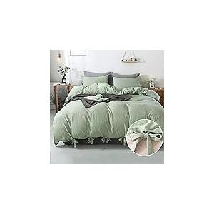 annadaif Parure de lit 3 pi&egrave;ces en Microfibre d&eacute;lav&eacute;e Douce avec n&oelig;ud Papillon &ndash; Housse de Couette pour Grand lit (1 Housse de Couette 228,6 x 228,6 cm, 2 taies d'oreiller), Vert Sauge