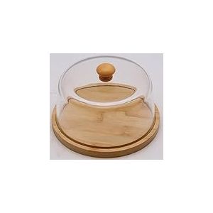 Villa d'Este Home Tivoli 1996 Plateau en bambou 16,8 cm, cloche en verre avec bouton en bambou