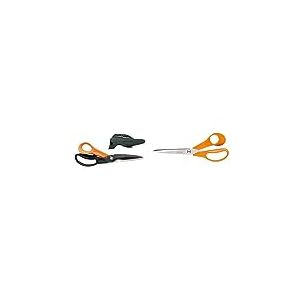 Fiskars Ciseaux multifonctions à lames séparables, Étui avec aiguiseur inclus, Longueur: 23 cm, Revêtement titane & Ciseaux universels pour droitiers, Longueur totale: 21 cm, Acier/Plastique