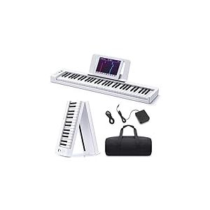 Donner DP-06 Piano à Clavier Pliable Pour Débutants, Clavier de Piano Portable 61 Touches, Clavier de Piano Électrique Numérique avec Bluetooth, Blanc