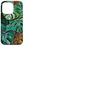 Coque de téléphone Motif Feuilles de Monstera Style vitrail Art déco Vert Coque pour iPhone 13 Pro