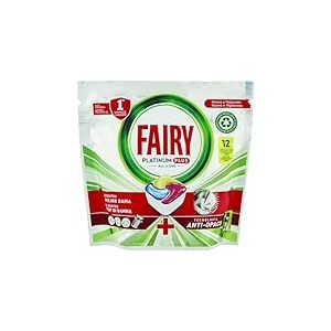 Fairy Platinum Plus Lot de 12 capsules de lave-vaisselle, technologie qui fait briller, &eacute;limine l&rsquo;aspect terne, la graisse et les r&eacute;sidus tenaces, citron
