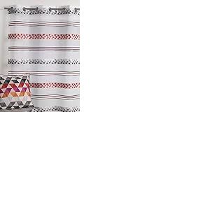 Homemaison - Voilage Jacquard en &Eacute;tamine G&eacute;om&eacute;trique - Polyester - Rideaux Transparent Fen&ecirc;tre Salon Chambre - Oeillets &Oslash;4 cm - Pr&ecirc;t &agrave; Poser - 140 x 240 cm - Prune